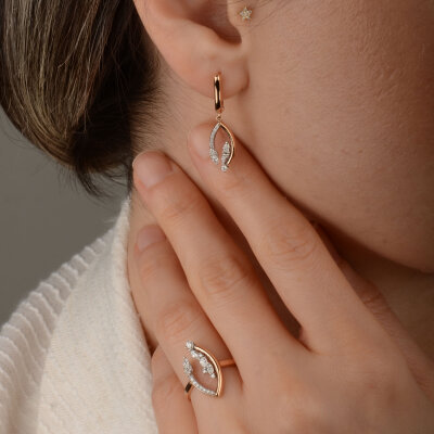 0.32 Ct Pırlanta Küpe – 14 Ayar Rose Altın - 2