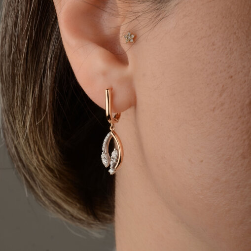 0.32 Ct Pırlanta Küpe – 14 Ayar Rose Altın - 4