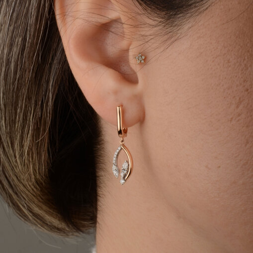 0.32 Ct Pırlanta Küpe – 14 Ayar Rose Altın - 5