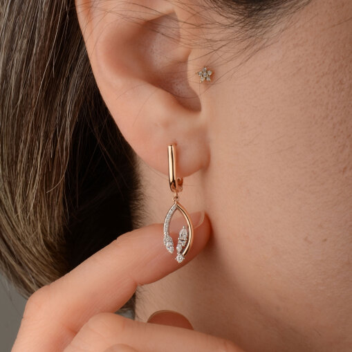 0.32 Ct Pırlanta Küpe – 14 Ayar Rose Altın - 6