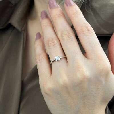 0.33 Karat 14 Ayar Altın Tektaş Pırlanta Yüzük İndirimli - 3