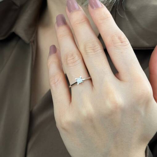 0.33 Karat 14 Ayar Altın Tektaş Pırlanta Yüzük İndirimli - 3