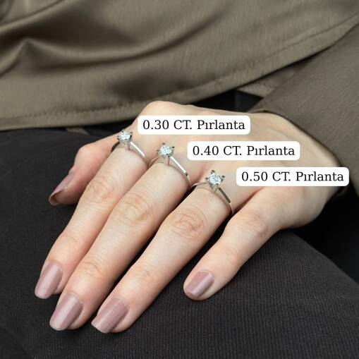 0.33 Karat 14 Ayar Altın Tektaş Pırlanta Yüzük İndirimli - 5