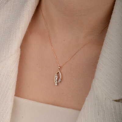 0.34 Ct Pırlanta Kolye – 14 Ayar Rose Altın - 4