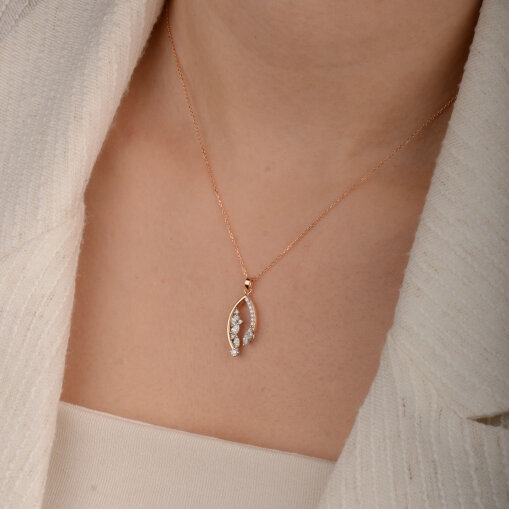 0.34 Ct Pırlanta Kolye – 14 Ayar Rose Altın - 4