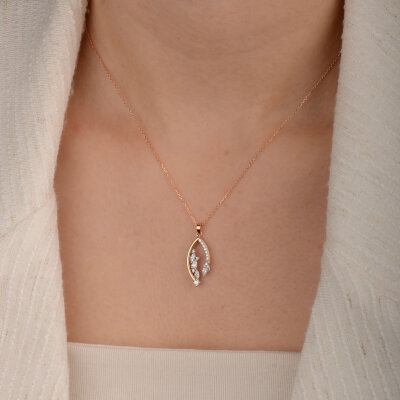 0.34 Ct Pırlanta Kolye – 14 Ayar Rose Altın - 5