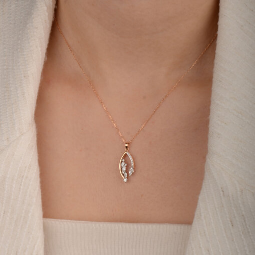 0.34 Ct Pırlanta Kolye – 14 Ayar Rose Altın - 5