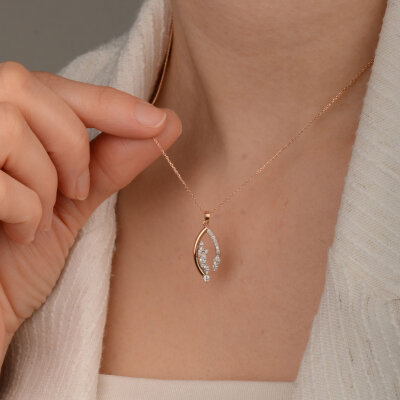 0.34 Ct Pırlanta Kolye – 14 Ayar Rose Altın - 2