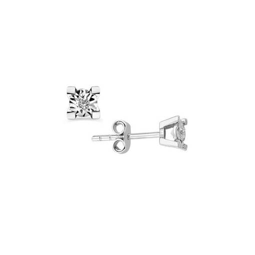 0.02ct Efectli Pırlanta Tektaş Küpe-14k - 1