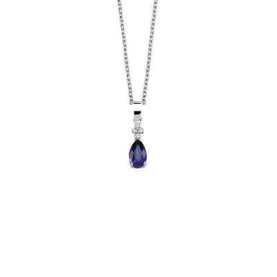 0.02ct Pırlantalı Damla Safir Taşlı Kolye - ENGİNGOLD