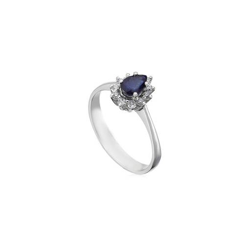 0.07ct Pırlantalı Damla Safir Taşlı Yüzük-18k - 2