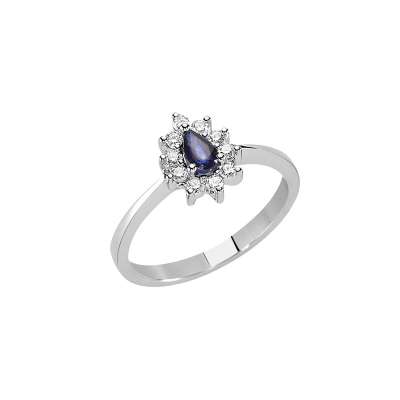 0.07ct Pırlantalı Damla Safir Taşlı Yüzük-18k - 1