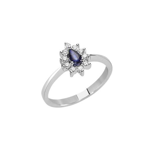 0.07ct Pırlantalı Damla Safir Taşlı Yüzük-18k - 1