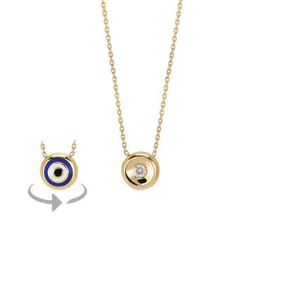 0.08ct Pırlanta Tektaş Nazar Boncuk Kolye - 2