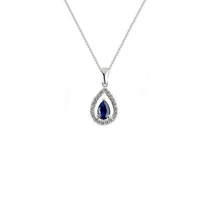 0.09ct Pırlantalı Safir Kolye-14k - ENGİNGOLD