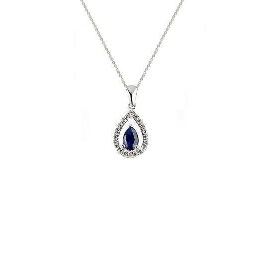 0.09ct Pırlantalı Safir Kolye-14k - 1