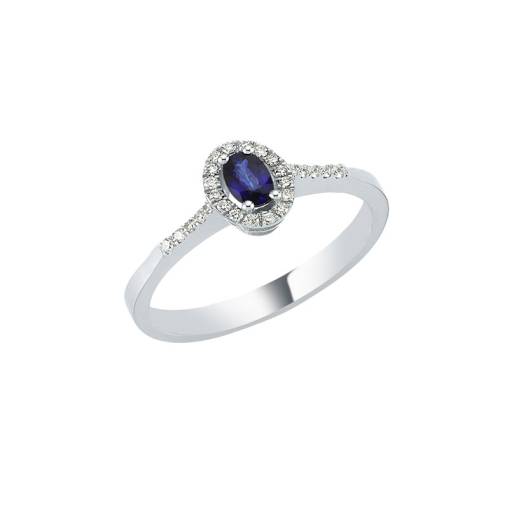 0.12ct Pırlantalı Oval Safir Taşlı Yüzük-14k - 1