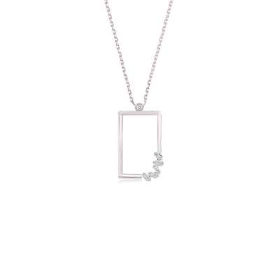 0.13ct Pırlanta Baget Taşlı Dikdörtgen Kolye-14k - ENGİNGOLD
