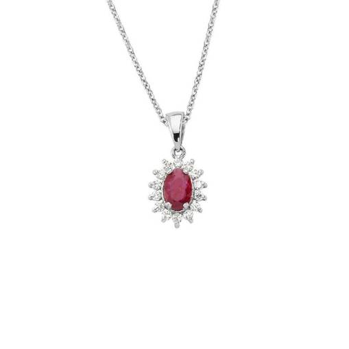 0.16ct Pırlantalı Oval Yakut Taşlı Kolye-14k - 1