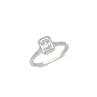 0.17ct Pırlanta Baget Yüzük-14k - ENGİNGOLD