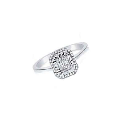 0.18ct Pırlanta Baget Taşlı Efektli Yüzük - ENGİNGOLD