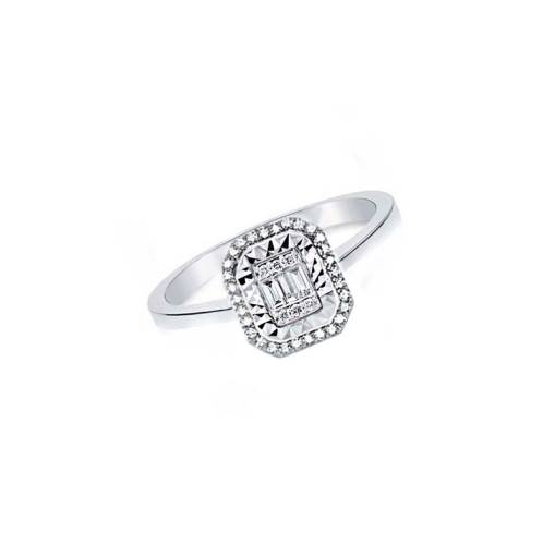 0.18ct Pırlanta Baget Taşlı Efektli Yüzük - 1