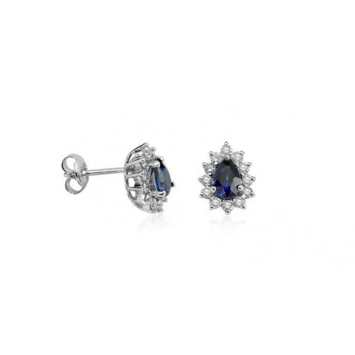 0.19ct Pırlantalı Safir Taşlı Damla Model Küpe-18k - 1
