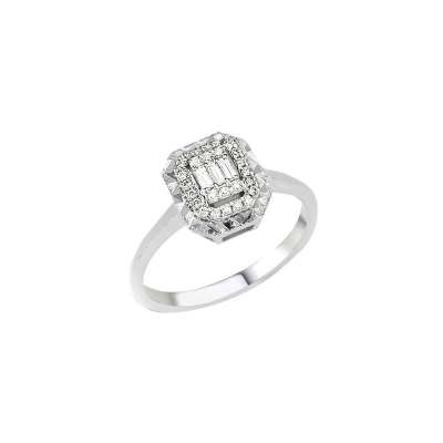 0.20ct Pırlanta Efektli Baget Taşlı Yüzük - ENGİNGOLD