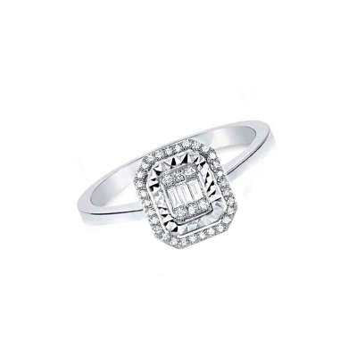 0.22ct Pırlanta Baget Taşlı Efektli Yüzük-14k - ENGİNGOLD