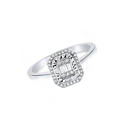 0.22ct Pırlanta Baget Taşlı Efektli Yüzük-14k - 1