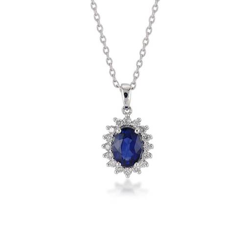 0.24ct Pırlantalı Oval Safir Taşlı Kolye - 1