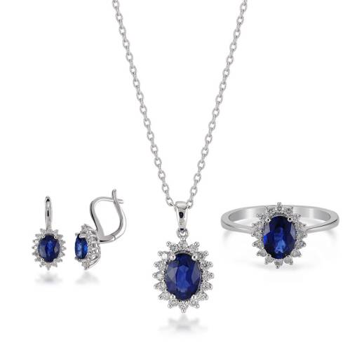 0.24ct Pırlantalı Oval Safir Taşlı Kolye - 2