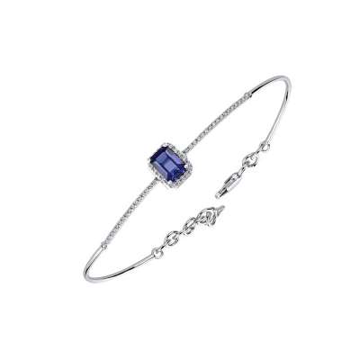 0.26ct Pırlanta Baget Safir Taşlı Bilieklik - ENGİNGOLD