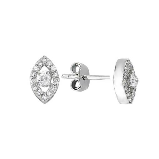 0.26ct Pırlanta Oval Model Tektaş Küpe - 1