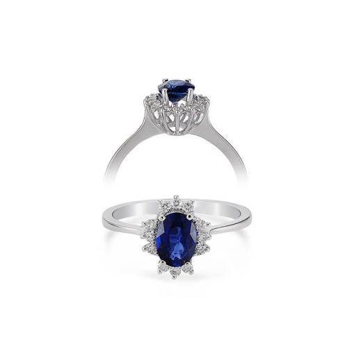 0.26ct Pırlantalı Oval Safir Taşlı Yüzük-18k - 1