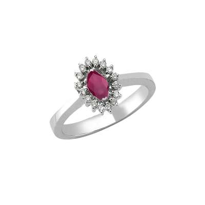 0.28ct Pırlantalı Markiz Yakut Taşlı Yüzük-18k - ENGİNGOLD