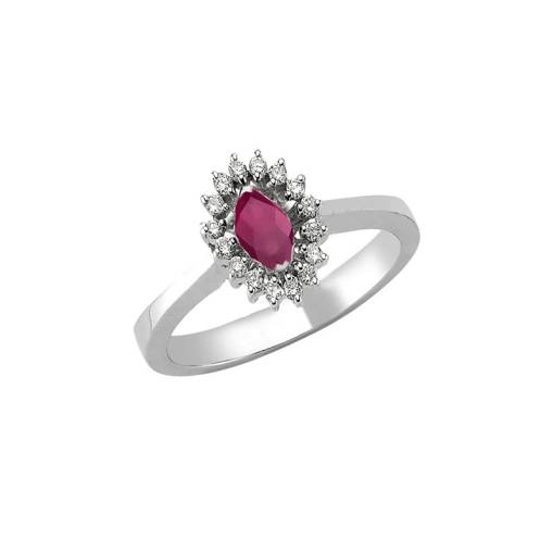 0.28ct Pırlantalı Markiz Yakut Taşlı Yüzük-18k - 1