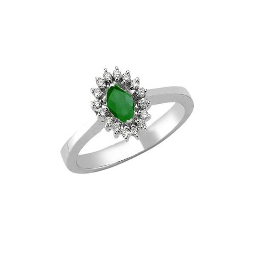 0.28ct Pırlantalı Markiz Zümrüt Anturaj Yüzük-18k - 1