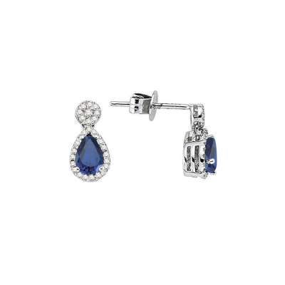 0.32ct Pırlantalı Safir Taşlı Damla Model Küpe-8k - ENGİNGOLD