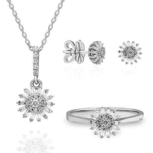 0.37ct Pırlanta Papatya Baget Küpe-14k - 2