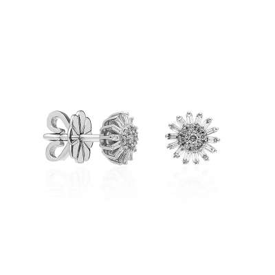 0.37ct Pırlanta Papatya Baget Küpe-14k - 1