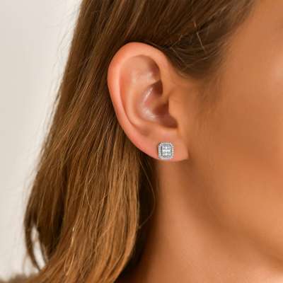 Baget Taşlı Pırlanta Küpe-14k 40-50 - 2
