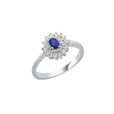 0.39ct Pırlantalı Oval Safir Taşlı Yüzük-18k - ENGİNGOLD