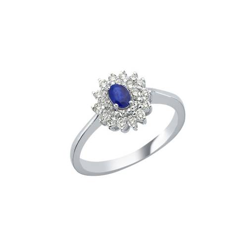 0.39ct Pırlantalı Oval Safir Taşlı Yüzük-18k - 1