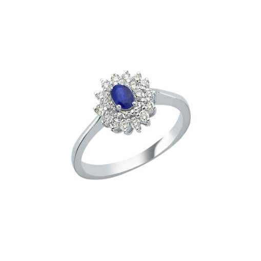 0.39ct Pırlantalı Oval Safir Taşlı Yüzük-18k - 1