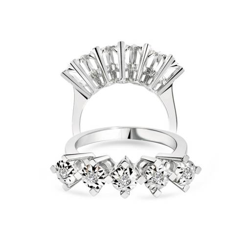 0.40ct Efectli 1ct Görünümlü Pırlanta Beştaş Yüzük - 1