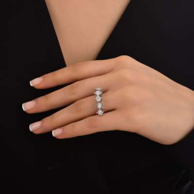 0.40ct Efectli 1ct Görünümlü Pırlanta Beştaş Yüzük - 2
