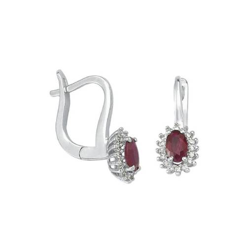 0.40ct Pırlantalı Oval Yakut Taşlı Küpe-18k - 1