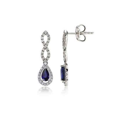 0.44ct Pırlantalı Safir Taşlı Damla Küpe-18k - ENGİNGOLD