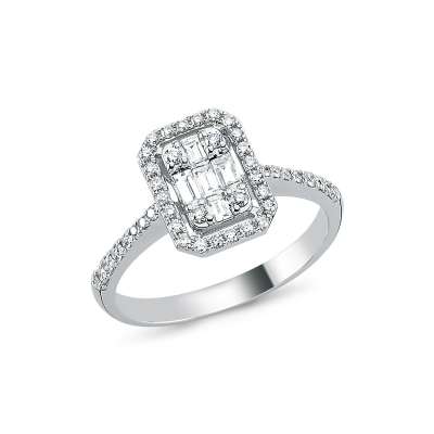 0.45ct Baget Taşlı Pırlanta Yüzük - ENGİNGOLD
